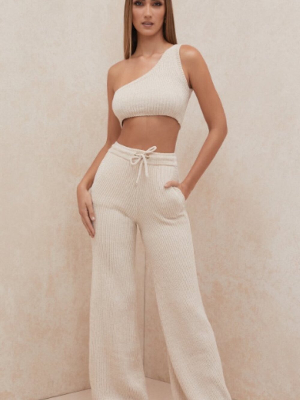 HOUSE of CB Charlie Cream Chenille One Shoulder Crop Top XS